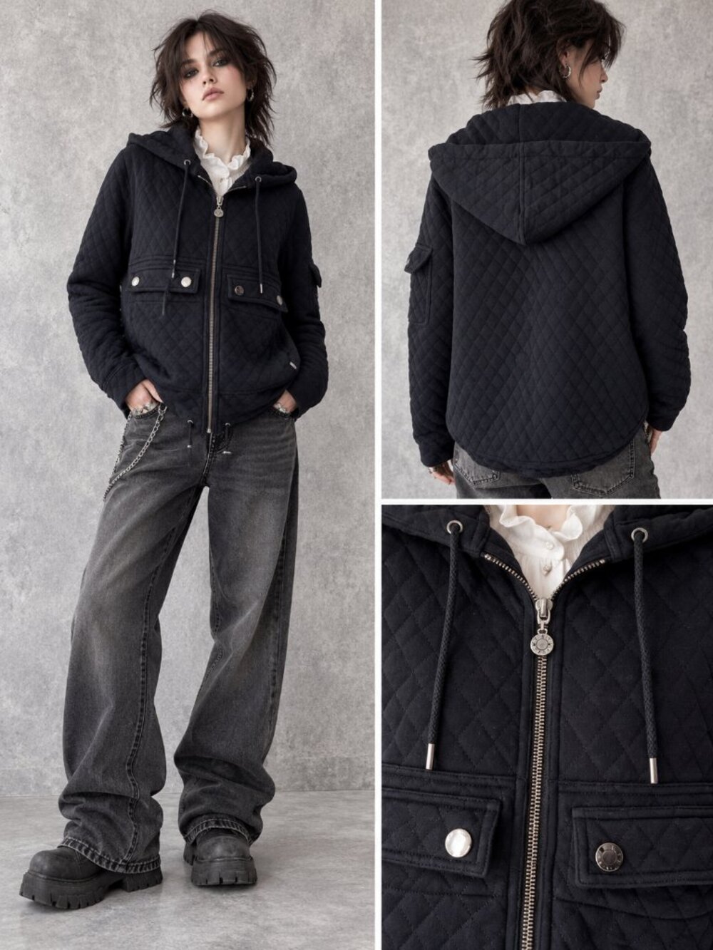 Marc by Marc Jacobs Navy Quilted Hooded Zip Up Jacket Pockets XS